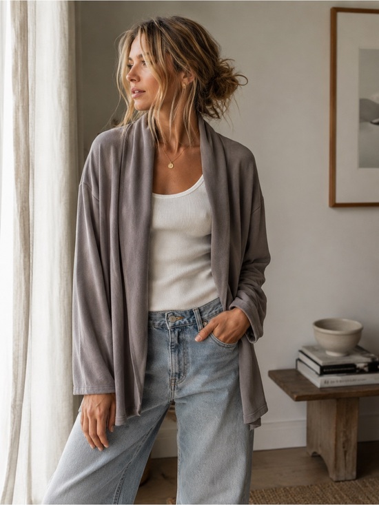 Babaton Tops - Babaton Organic Cotton Blend Drape Front Cardigan | Taupe Grey | S/M
